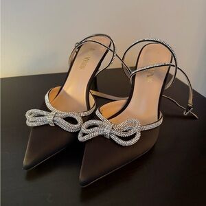 DV by Dolce Vita Black Pointed-Toe Heels with Crystal Bow